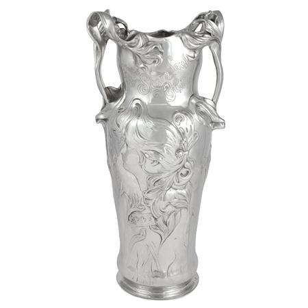 Appraisal: F X Dautzenberg Art Nouveau Polished Pewter Vase Estimate -