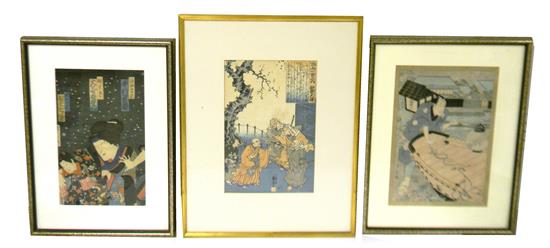 Appraisal: ASIAN Three th C Japanese woodblock prints first by Utagawa