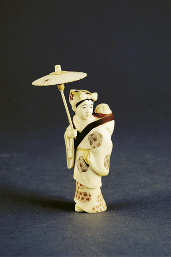 Appraisal: Japanese ivory okimono Meiji period circa carved figure of woman