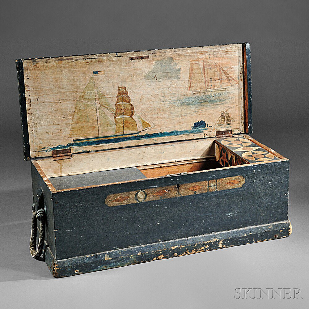 Appraisal: Painted Pine Seaman's Chest New England early th century the