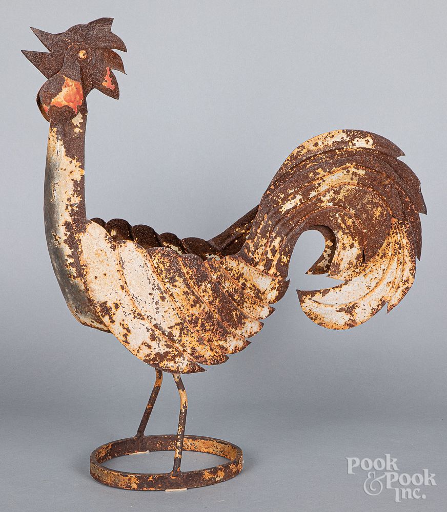 Appraisal: Painted iron garden chicken planter th c Painted iron garden