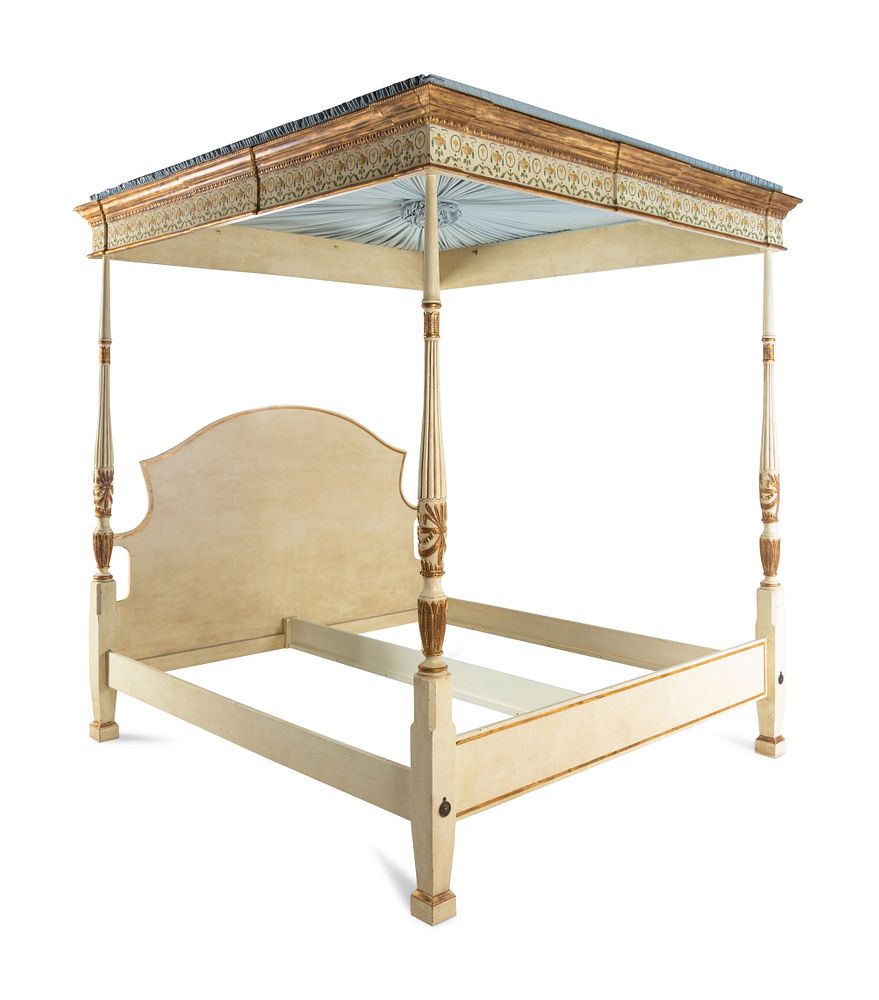 Appraisal: An Adam Style Painted and Parcel Gilt King-Size Tester Bed