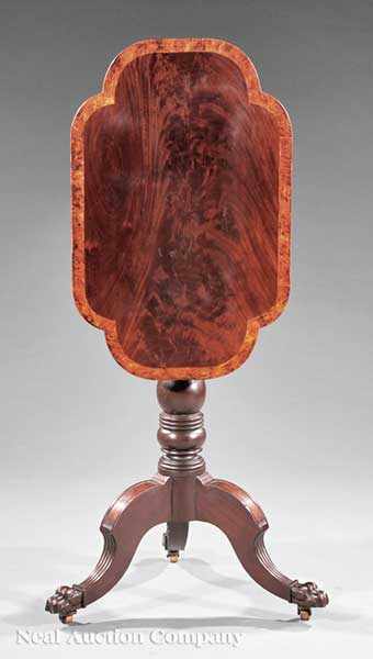 Appraisal: An American Federal Carved Mahogany and Burl Inlaid Tilt-Top Candle