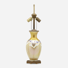 Appraisal: Quezal HOOKED-FEATHER LAMP BASE USA c hand-blown glass gilt metal