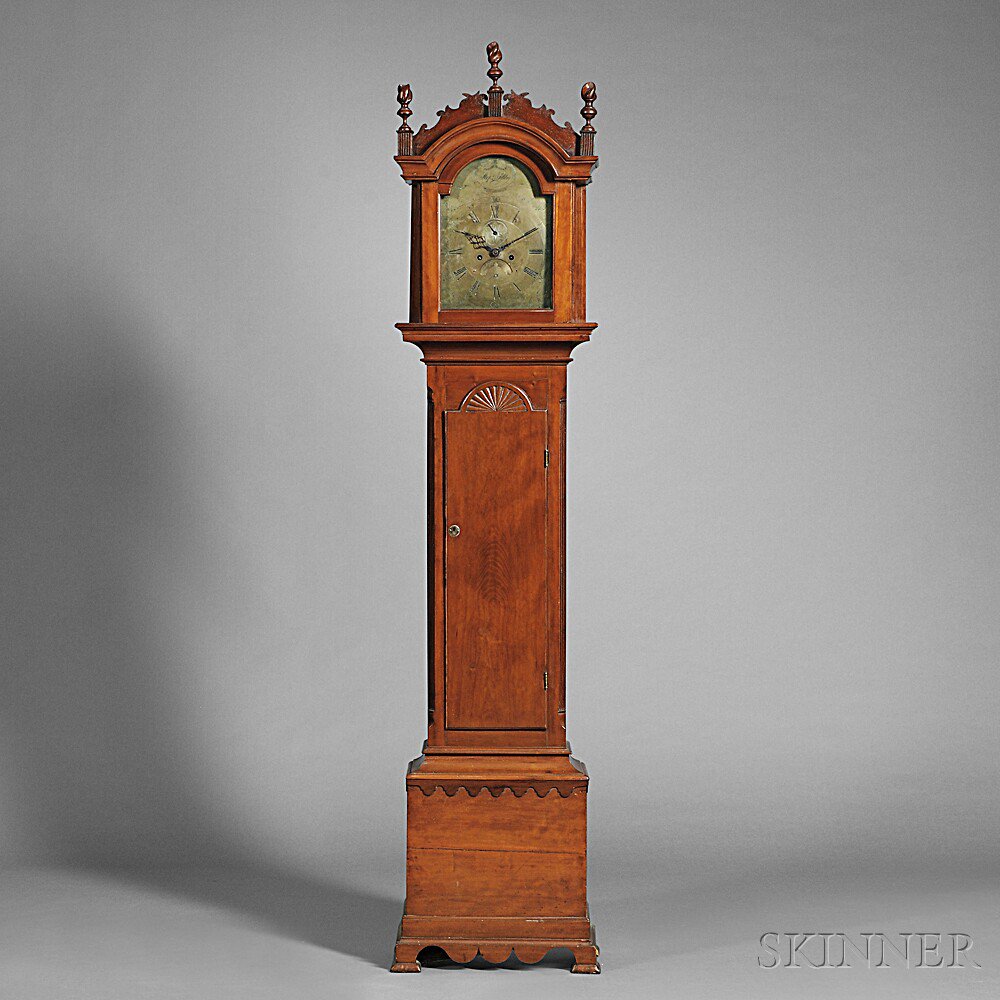 Appraisal: Cherry Carved Tall Case Clock Stephen Sibley Great Barrington Massachusetts