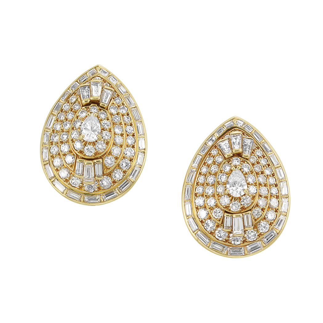 Appraisal: Pair of Gold and Diamond Earclips David Webb kt the