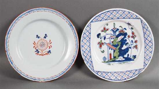 Appraisal: English polychrome Delftware plate in the oriental manner and a