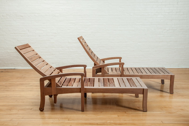 Appraisal: PAIR OF TEAK CHAISE LOUNGES ft x in x ft