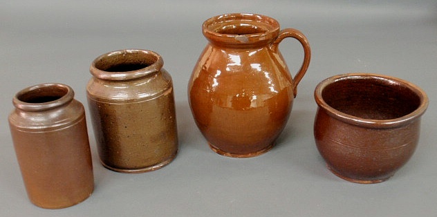 Appraisal: Four pieces of redware th c - two jars h