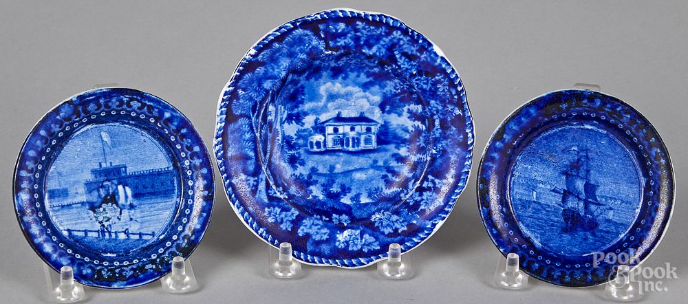 Appraisal: Three pieces of Historical Blue Staffordshire Three pieces of Historical