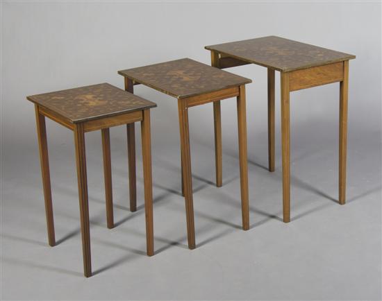 Appraisal: A Set of Three Marquetry Nesting Tables Height of tallest