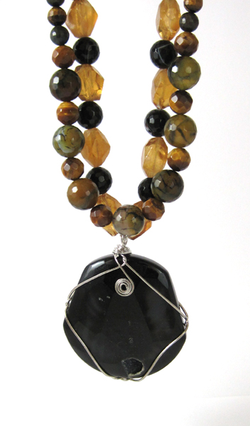 Appraisal: BLACK BANDED AGATE DRUZY PENDANT NECKLACE measuring - inches in