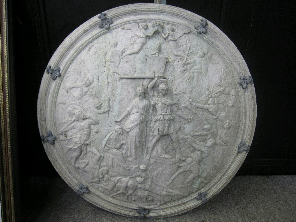 Appraisal: Large circular marble plaque with carved classical design of a