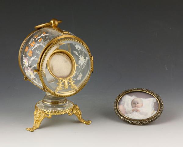 Appraisal: - Miniature Portrait and Victorian Watch Holder Early th century