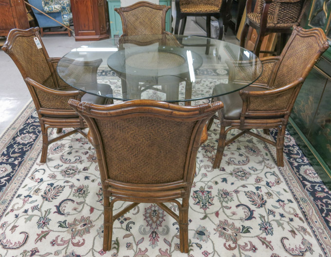 Appraisal: CONTEMPORARY RATTAN DINING TABLE AND ARMCHAIR SET Hooker Furniture Corp