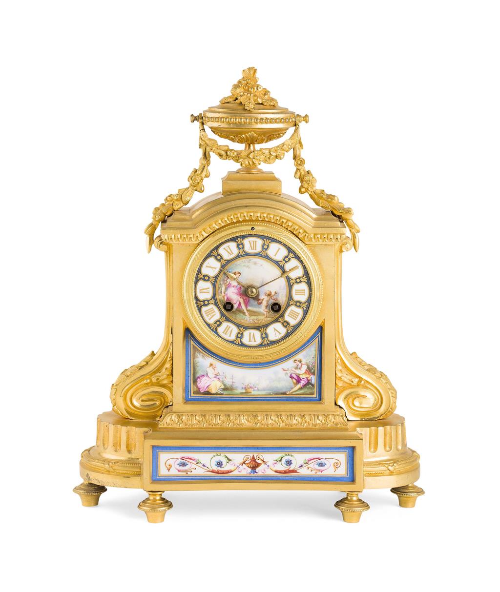 Appraisal: FRENCH GILT BRASS AND PORCELAIN MANTLE CLOCK TH CENTURY the