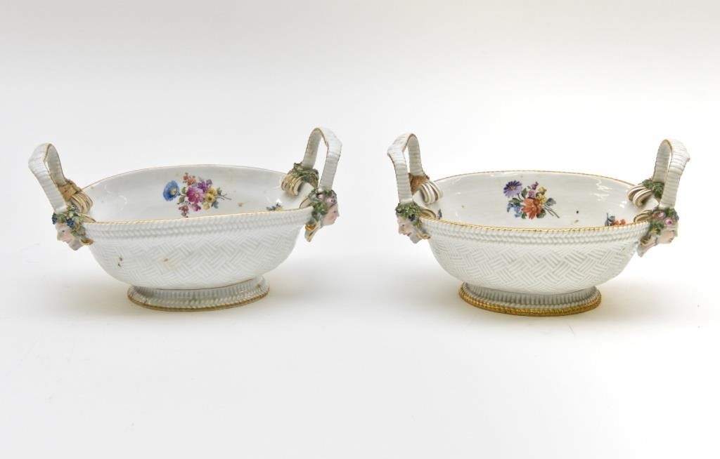 Appraisal: Two similar Meissen porcelain sweet meat baskets each with faces