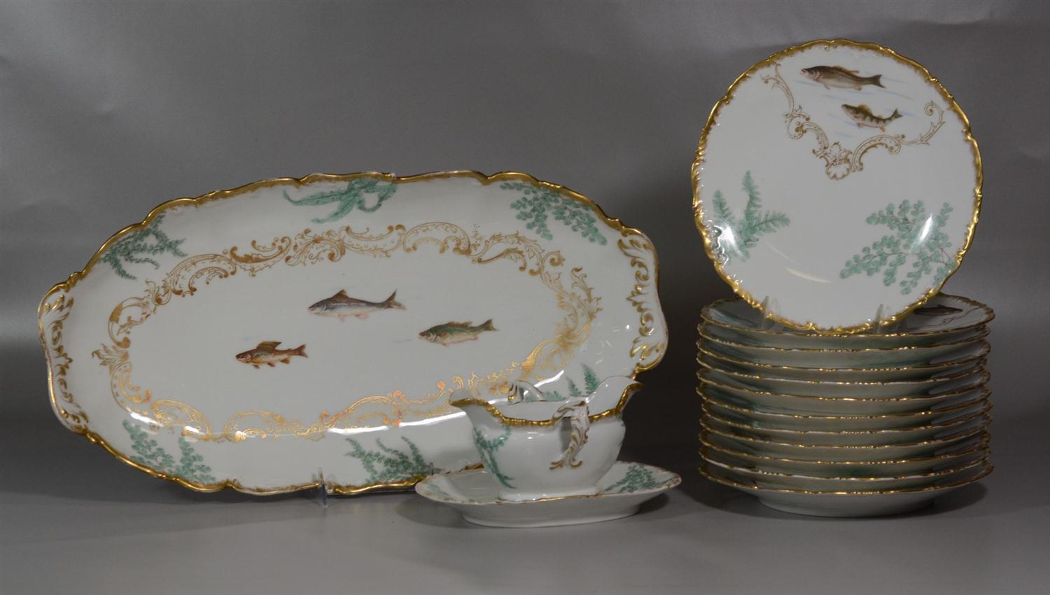 Appraisal: -piece T V Limoges France painted fish set plates -