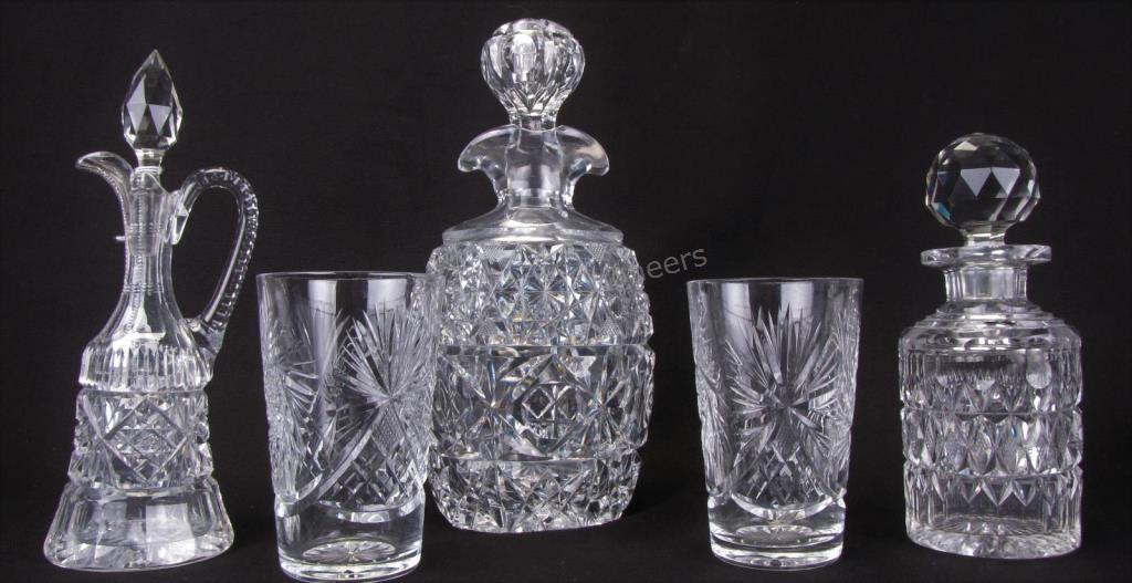 Appraisal: Group of Cut Glass Decanters and Tumblers decanter with cut