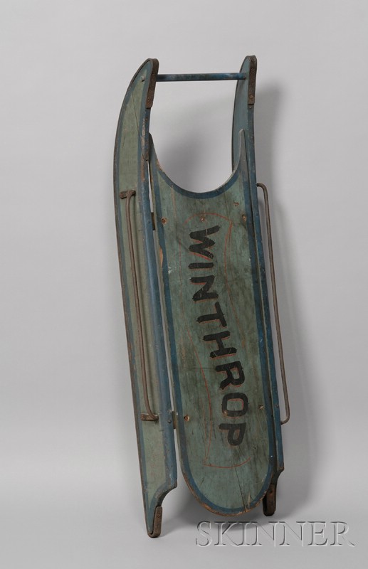 Appraisal: Polychrome Painted and Decorated Winthrop Iron-mounted Wooden Sled the underside