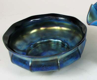 Appraisal: TIFFANY FAVRILE BLUE ART GLASS ROUND CENTER BOWL iridescent with