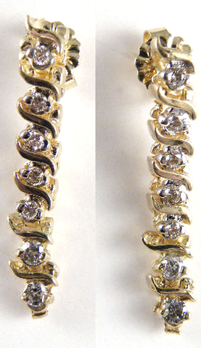 Appraisal: PAIR OF DIAMOND AND FOURTEEN KARAT GOLD EARRINGS each set