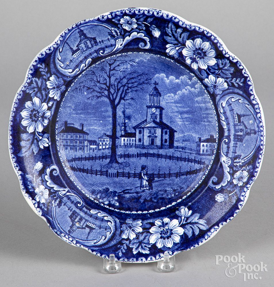 Appraisal: Historical blue Staffordshire plate Historical blue Staffordshire Winter View Pittsfield