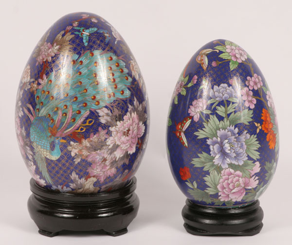 Appraisal: Lot of Asian cloisonne eggs on stands Tallest H