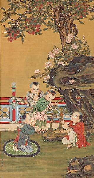 Appraisal: Attributed to Chen Mei th Century Many Sons Many Blessings