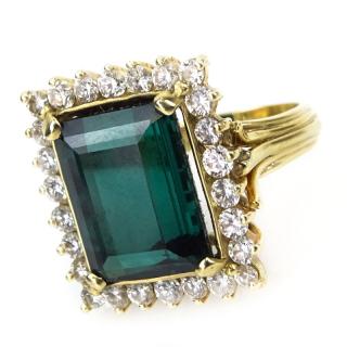 Appraisal: Vintage Approx Carat Emerald Cut Tourmaline Carat Round Brilliant Cut