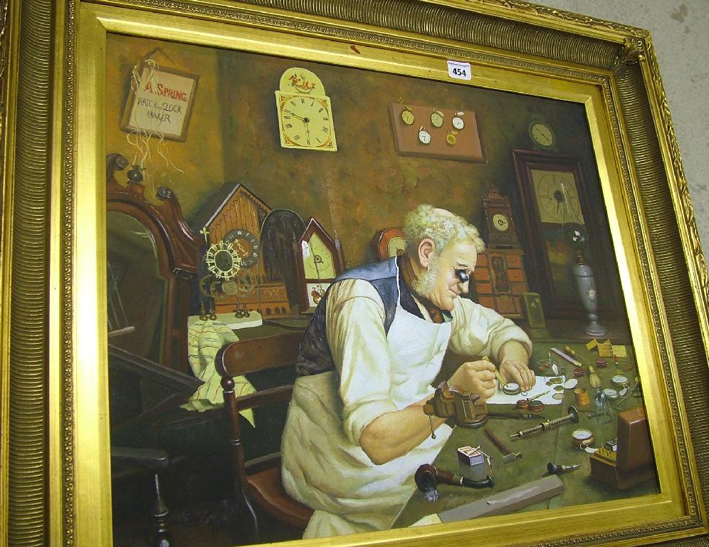 Appraisal: After Charles Spencelayh - The Watchmaker in his Workshop oil