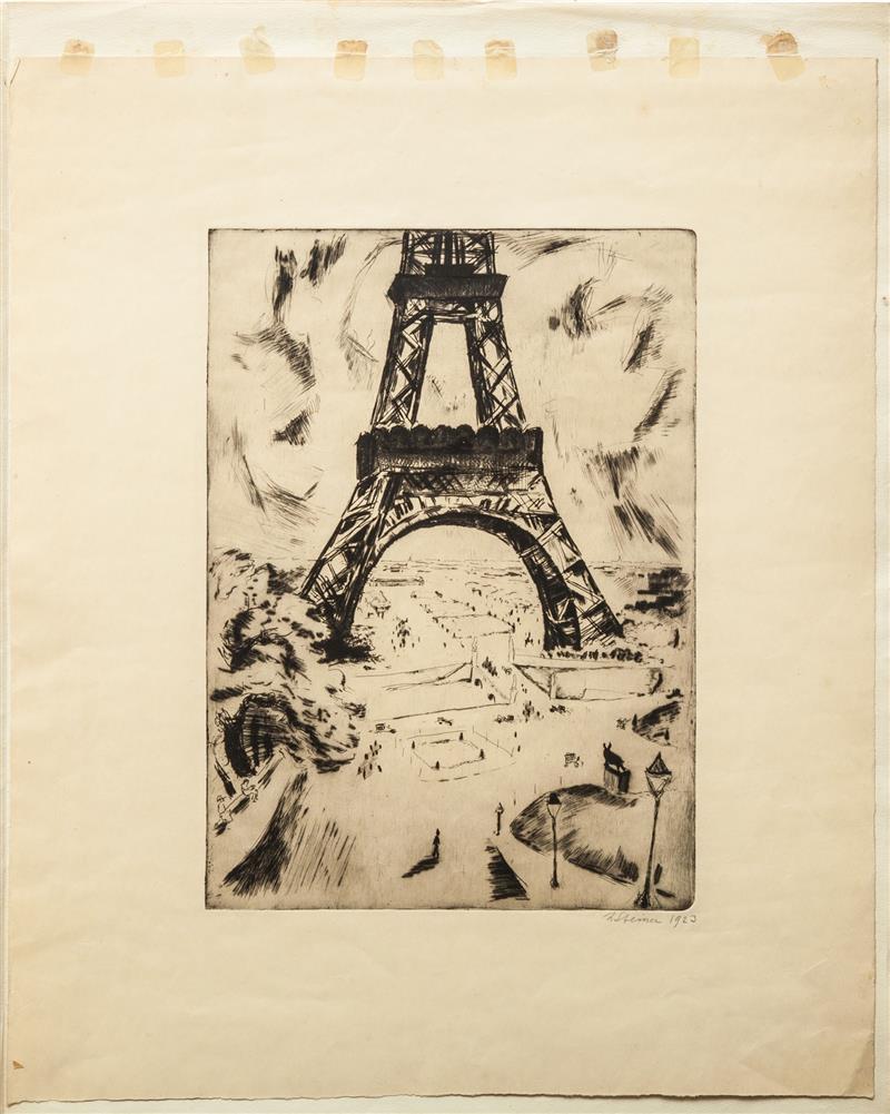 Appraisal: th Century School Eiffel Tower Etching on wove paper with