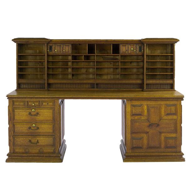 Appraisal: Oak mill desk th C Paneled sides drawered fronts and