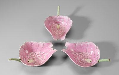 Appraisal: Three Chinese famille rose water droppers bodies molded as lotus