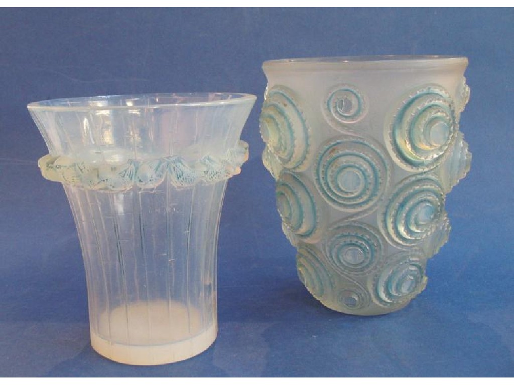 Appraisal: LALIQUE SPIRALES an opalescent and blue tinted glass vase with