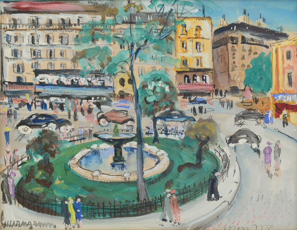 Appraisal: GENIN Lucien French - Paris Traffic Circle Gouache sight size