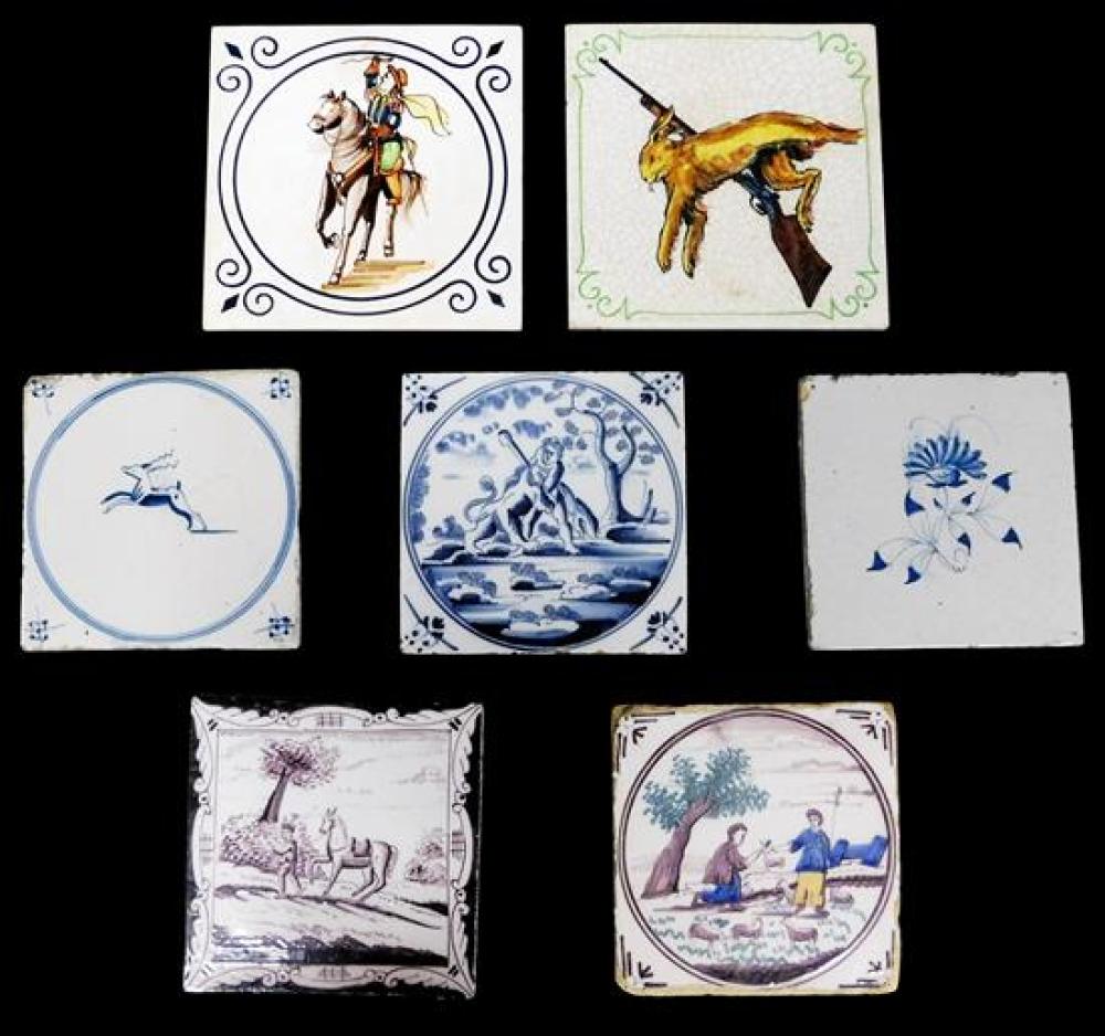 Appraisal: Seven th th C soft paste painted tiles including two