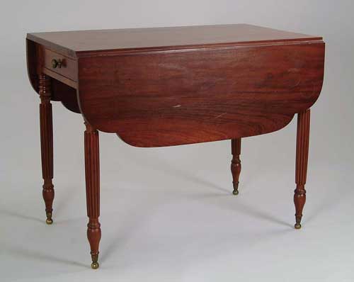 Appraisal: SHERATON MAHOGANY INLAID SHAPED LEAF PEMBROKE TABLE Single drawer with