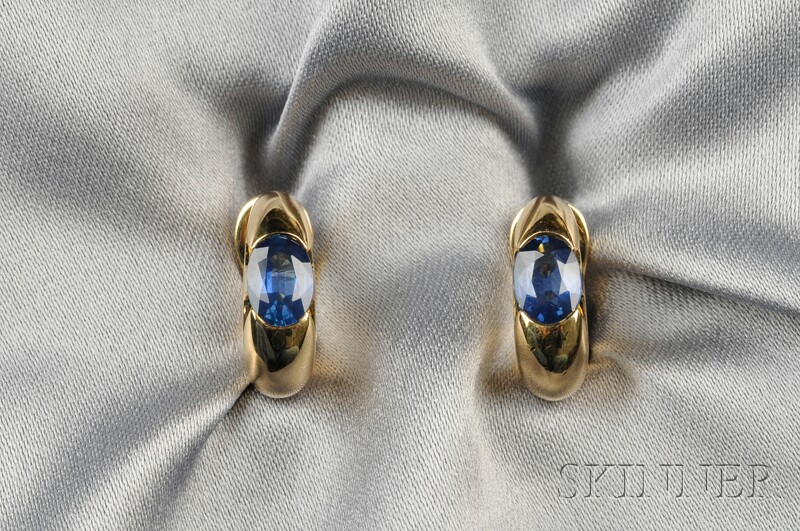 Appraisal: kt Gold and Sapphire Earclips Bulgari each designed as a