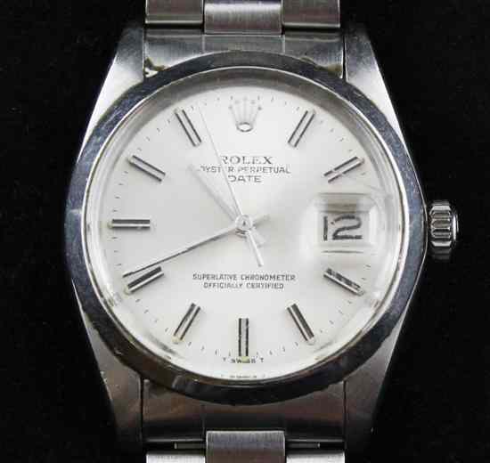 Appraisal: A gentleman's late 's stainless steel Rolex Oyster Perpetual Date