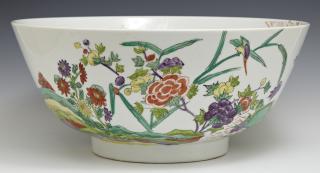 Appraisal: Chinese Export Punch Bowl th century decorated with rocks flowers