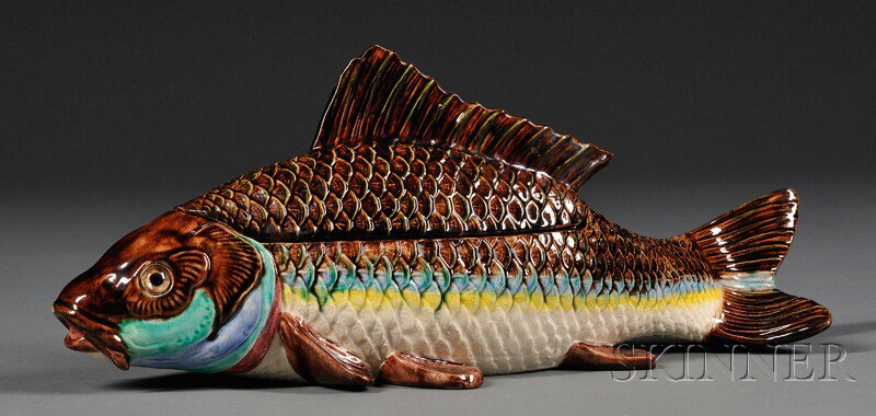 Appraisal: Hugo Lonitz Fish-form Majolica Covered Tureen Germany late th century