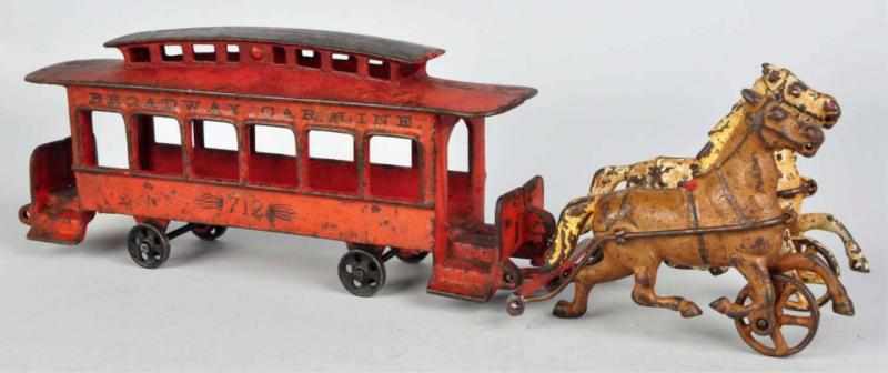 Appraisal: Cast Iron Horse-Drawn Trolley Car Toy American Pulled by two