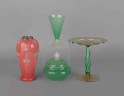 Appraisal: Four pieces of art glass probably Steuben to include a