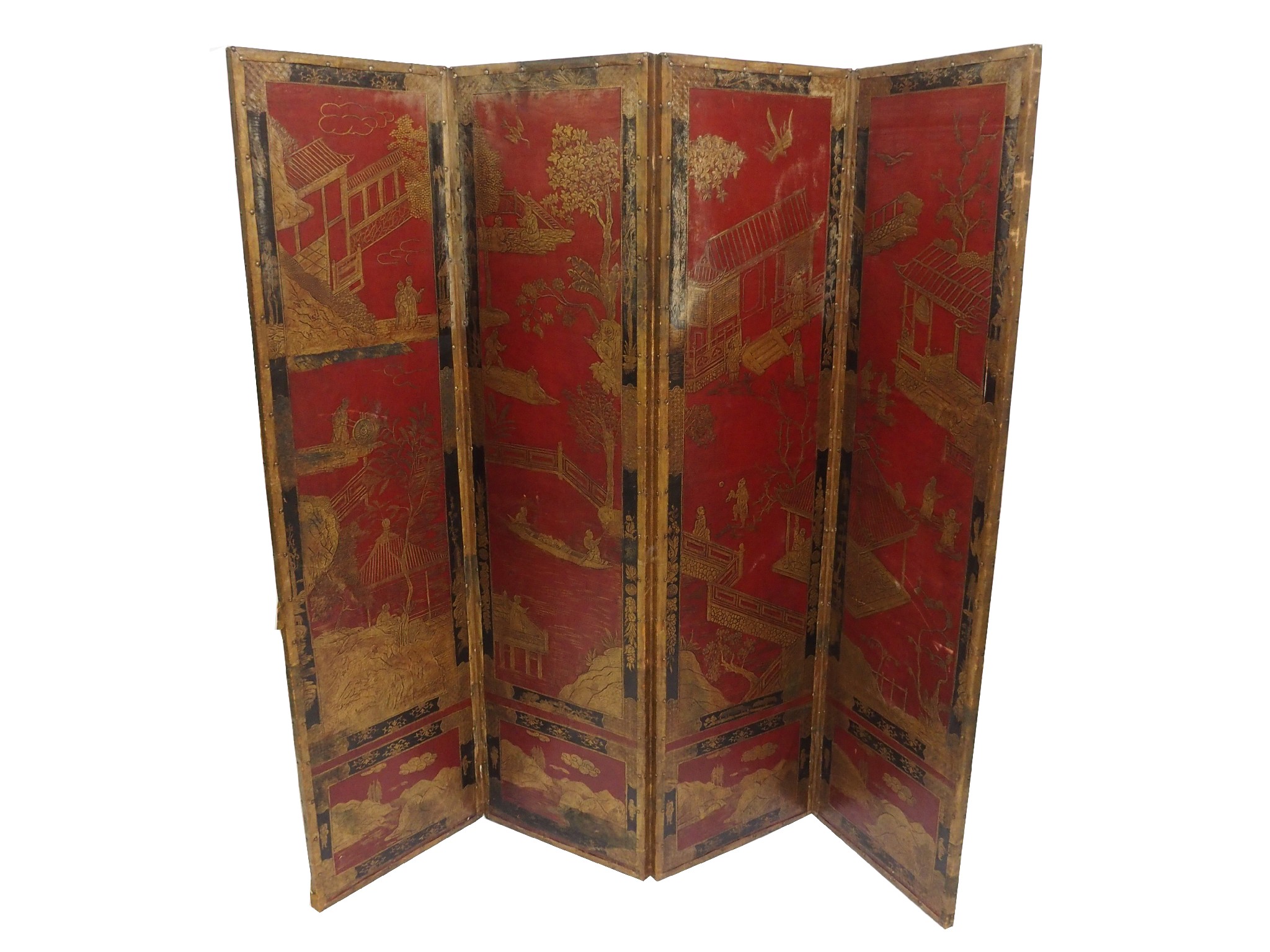 Appraisal: A four fold chinoiserie draught screenthe red gilt and black