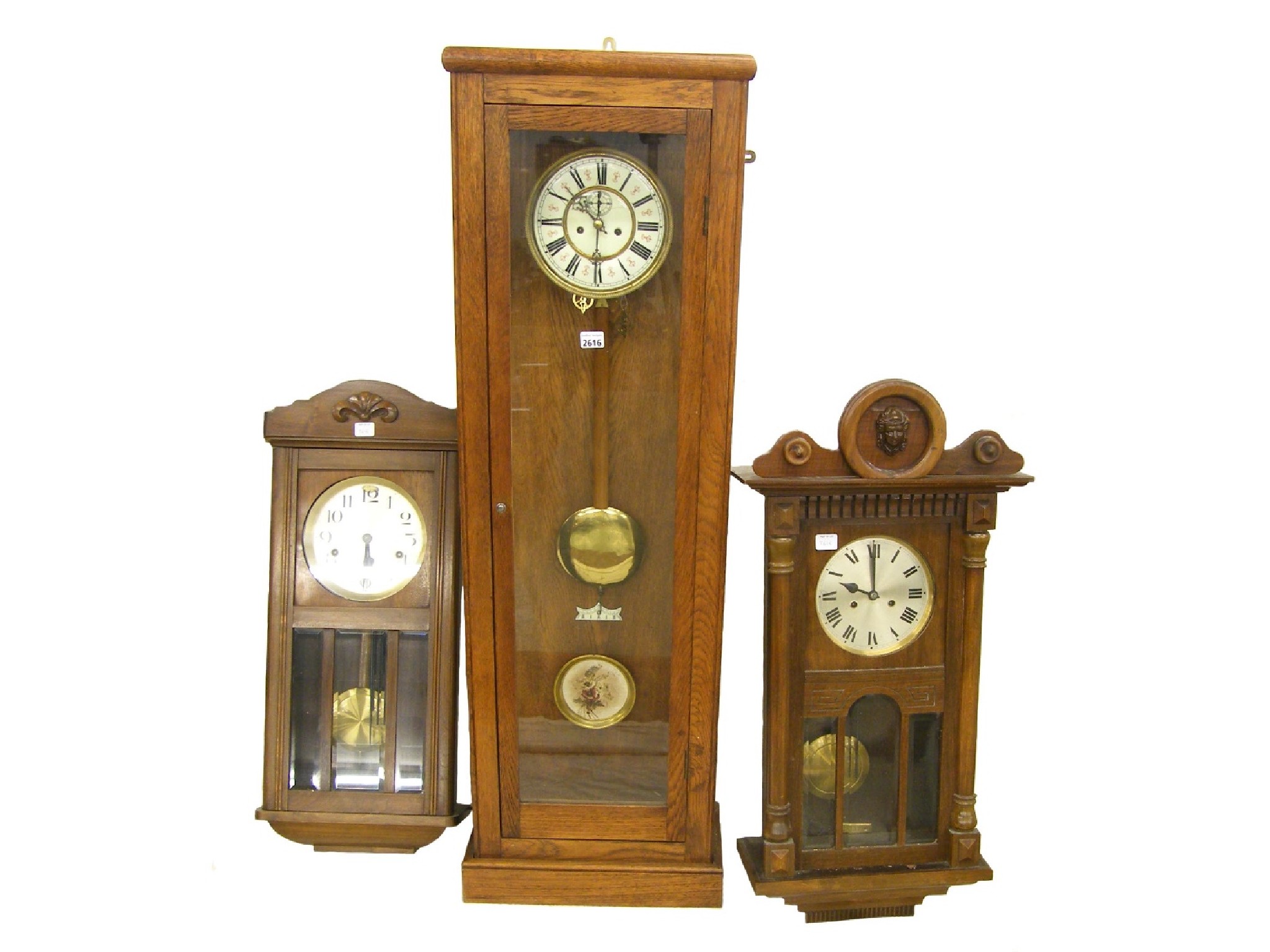 Appraisal: Large oak double weight regulator wall clock the circular dial