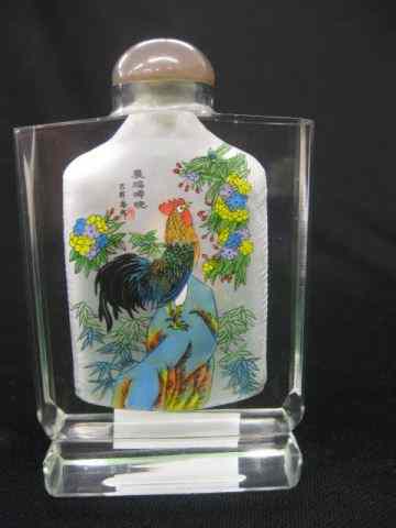 Appraisal: Chinese Crystal Snuff Bottle reverse painting with rooster '' x