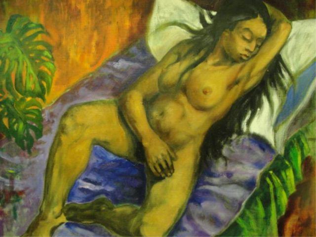 Appraisal: BERRETT Oil on Canvas of a Reclining Nude As is