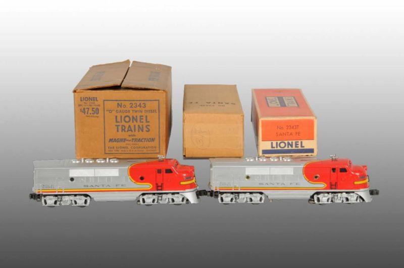 Appraisal: Lionel No O-Gauge Santa Fe Twin Diesel OB Description Post-war