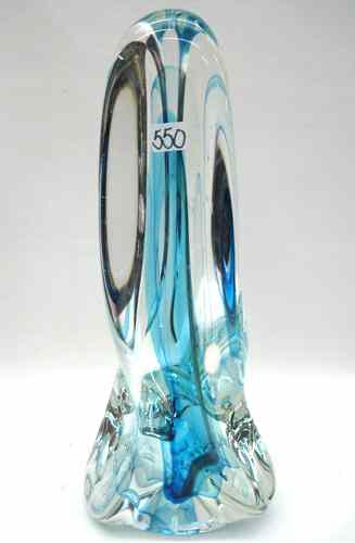 Appraisal: SIGNED CONTEMPORARY ART GLASS SCULPTURE clear with interior blue veils